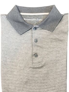 Ermenegildo Zegna Polo Shirt | 100% Cotton Micro-Stripe | Gray | L